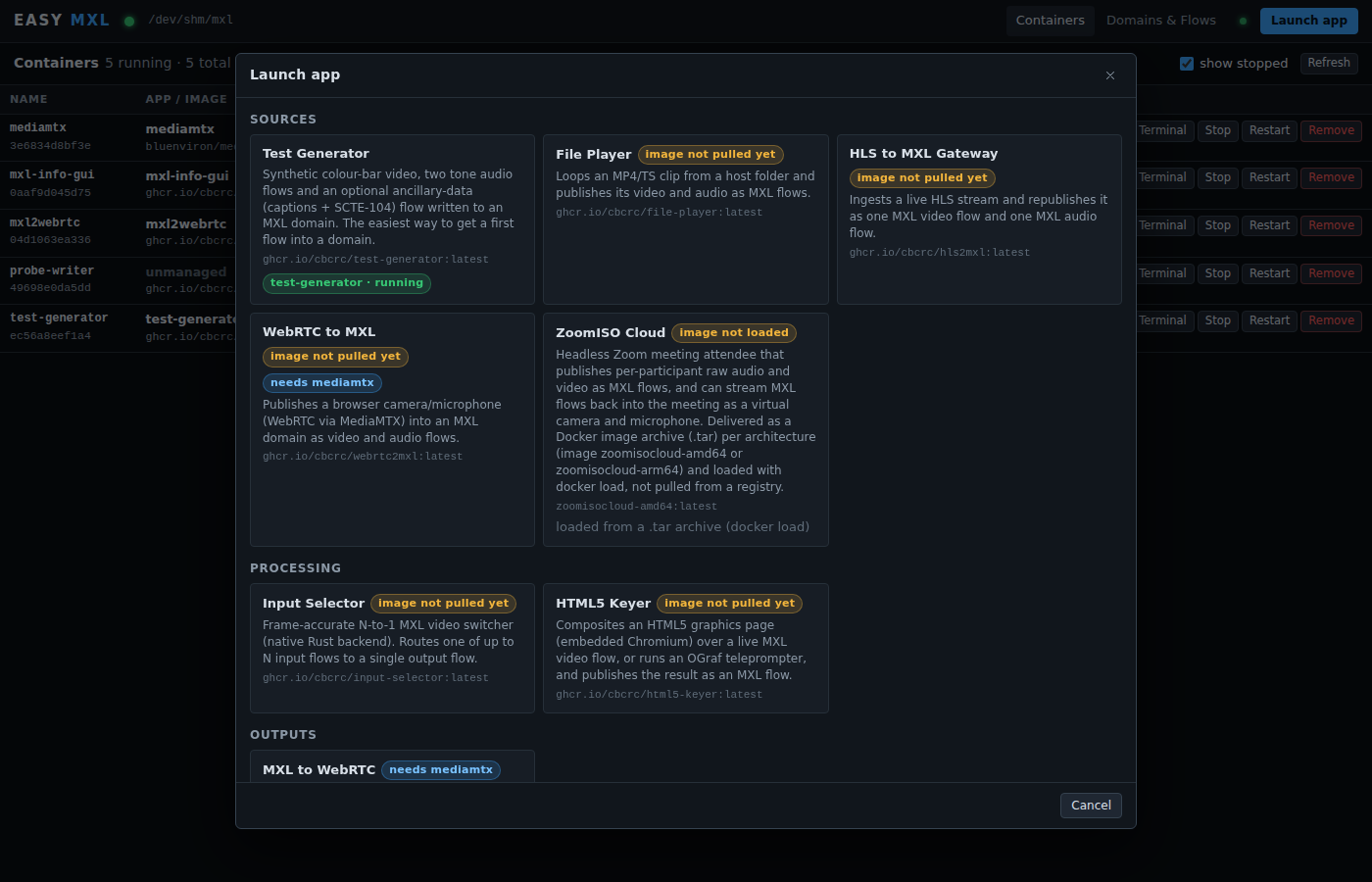 Launch dialog